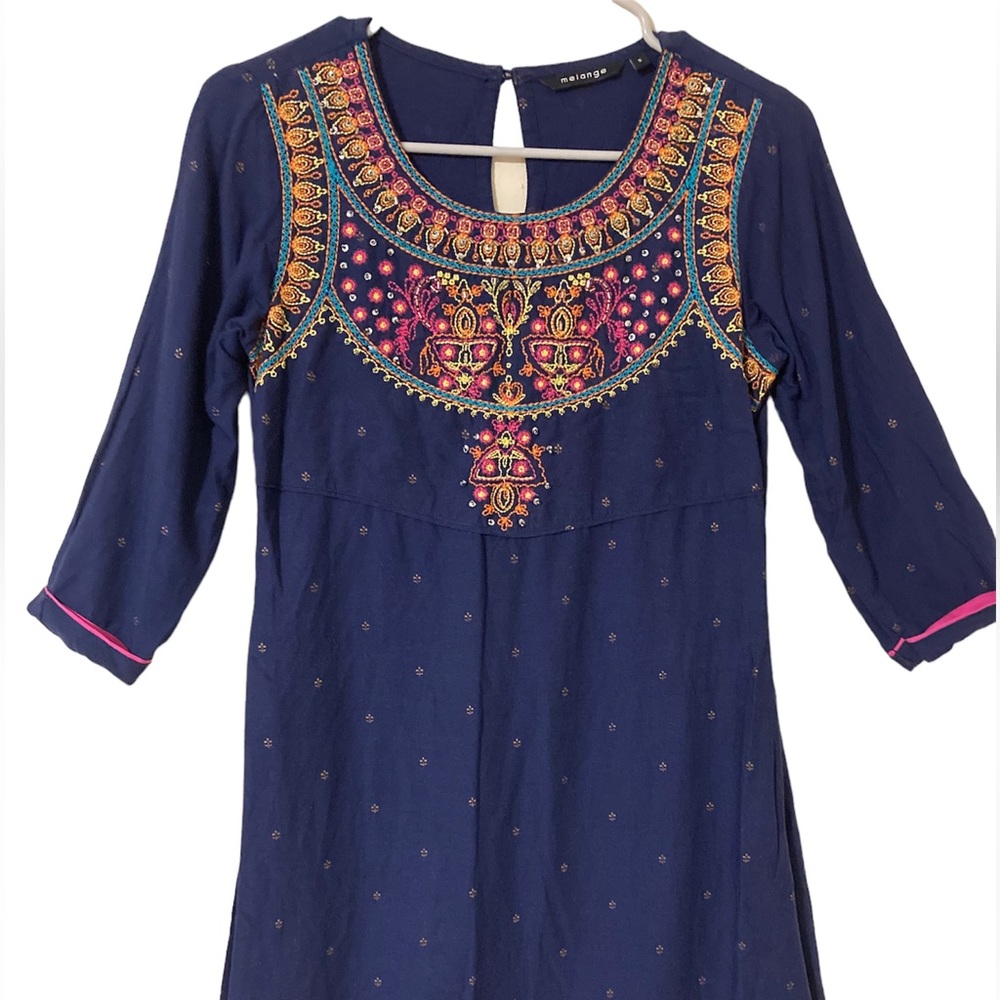 Melange Blue embroidered cotton kurta/kurti/tunic Small. BUNDLE ONLY